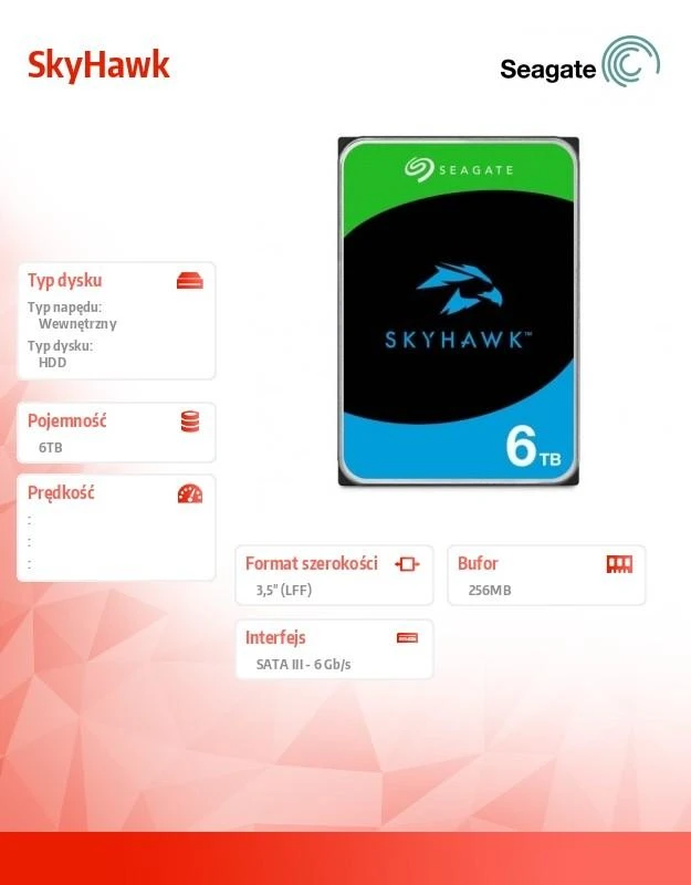 „SEAGATE“ HDD „SkyHawk Surveillance“ (3,5 colio/6 TB/SATA 6 Gb/s/rpm 5400)