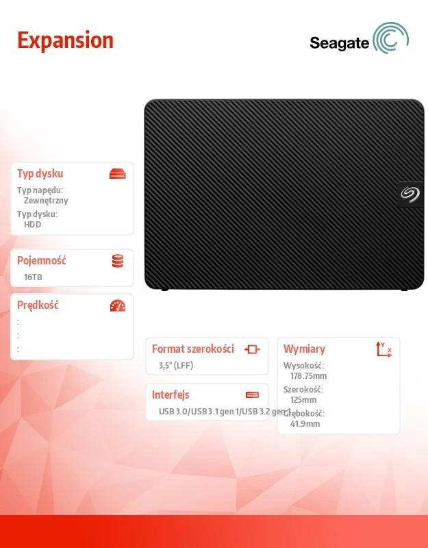 Kietasis diskas „SEAGATE Expansion Desktop“ išorinis diskas 16 TB USB 3.0 3,5 colio