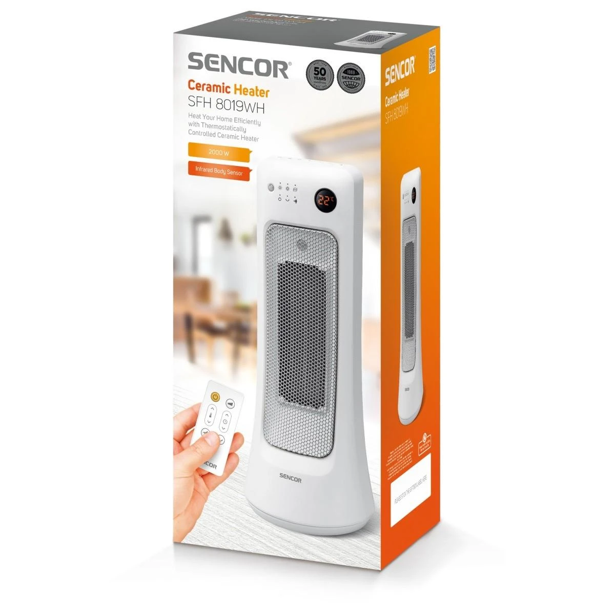 Sencor Keraminis šildytuvas SFH 8019WH Galia 1200W / 2000W, nuotolinio valdymo pultas