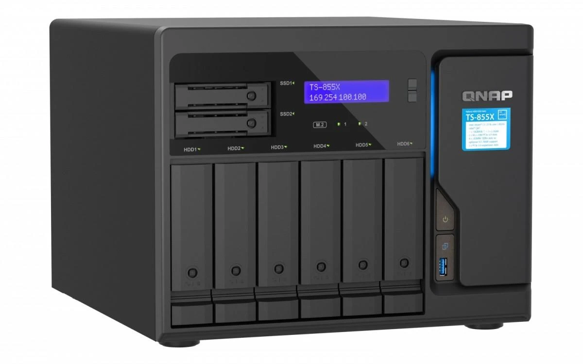 Serveris QNAP | 8 skyrių stalinis NAS | TS-855X-8G | Intel Atom | C5125 8 branduolių | Procesoriaus dažnis 2,8 GHz | 8 GB