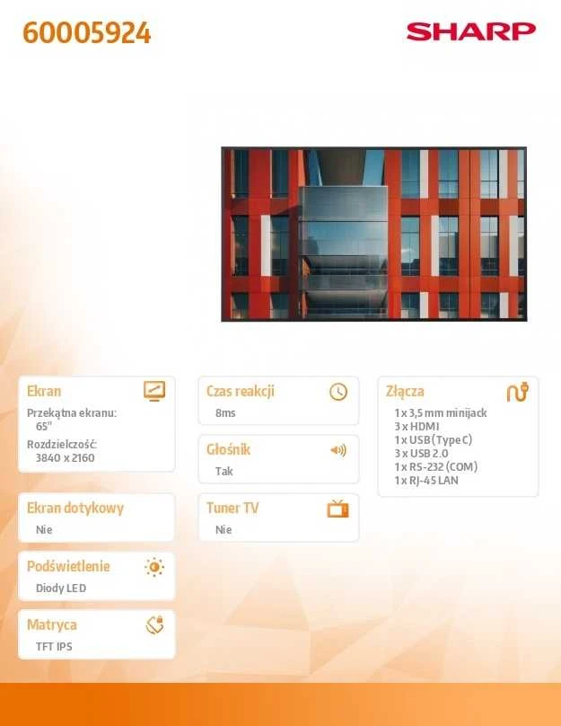 Monitorius Sharp ME652 65 IN LFD UHD 450CD/QM – 18/7 SOC ANDROID 13 OS D-LED
