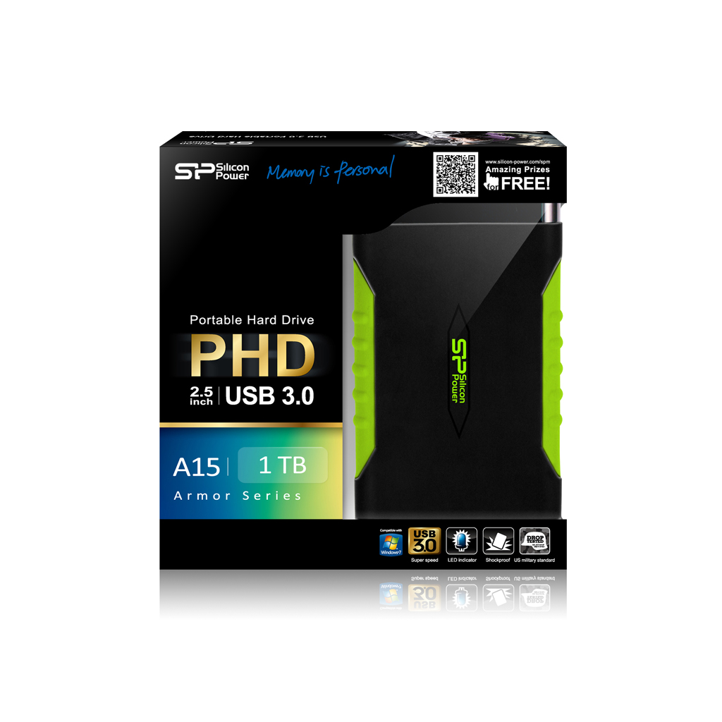 Kietasis diskas Silicon Power Armor A15 1TB 2.5 ", USB 3.0, Juodas