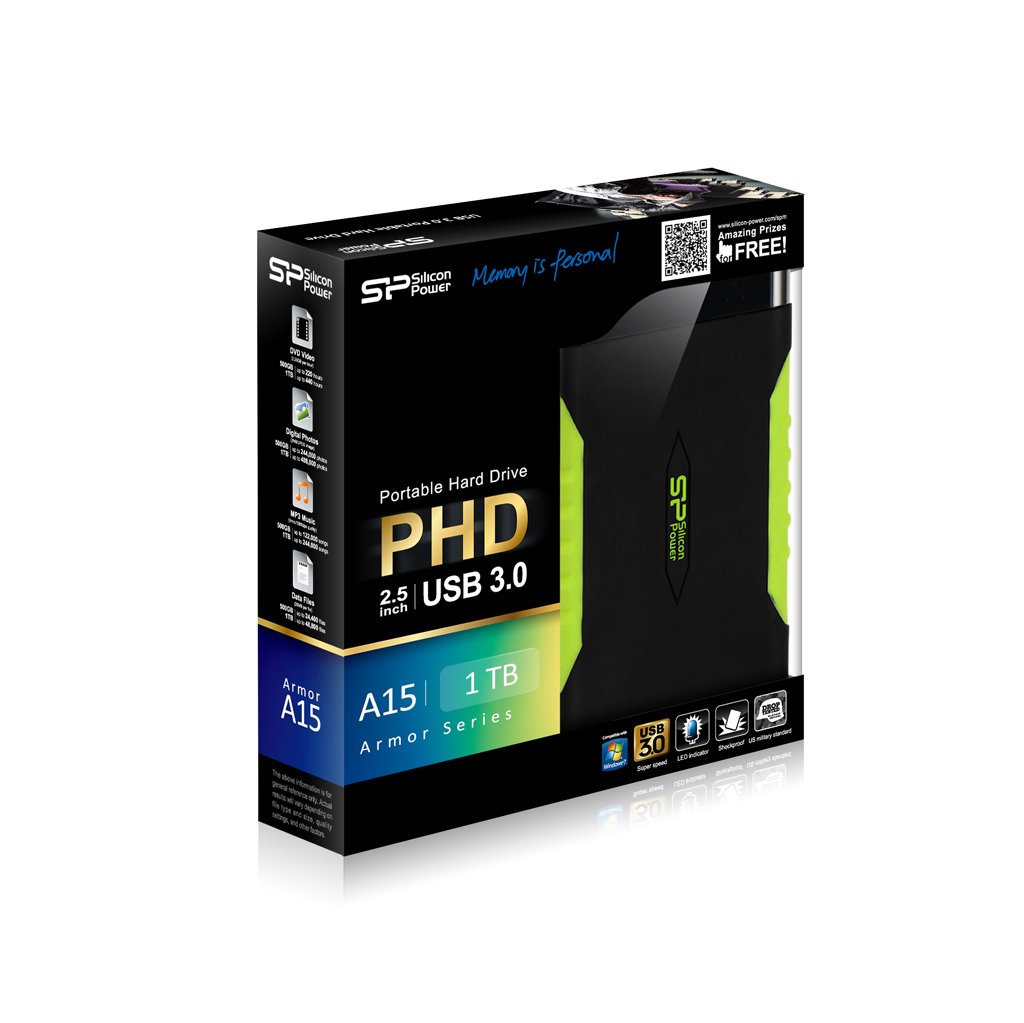 Kietasis diskas Silicon Power Armor A15 1TB 2.5 ", USB 3.0, Juodas