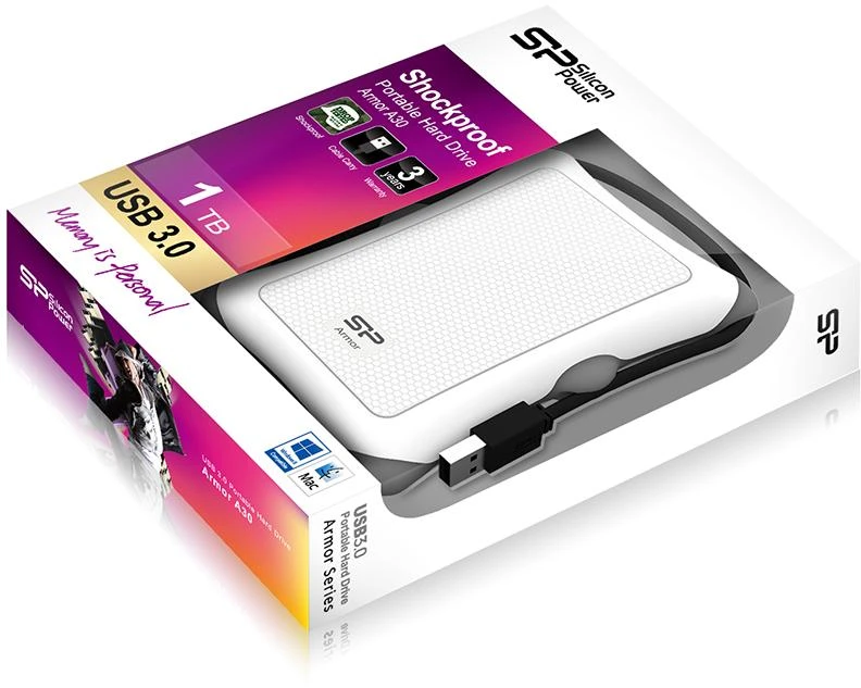 Kietasis diskas Silicon Power Armor A30 1TB | 1000 GB | 2,5" | USB 3.1 | Baltas