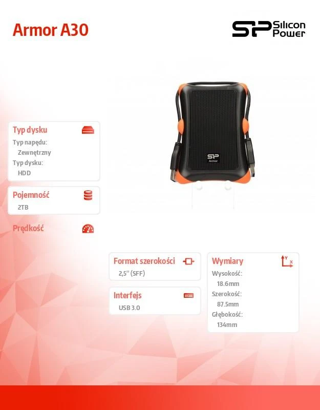 Kietasis diskas Silicon Power Armor A30 2TB 2.5", USB 3.1, Juodas