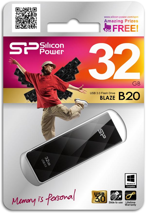 Silicon Power Blaze B20 32 GB, USB 3.0; USB 3.1 Gen 1; USB 3.2 Gen 1; USB 2.0 suderinamas atgal, Matte Juodas