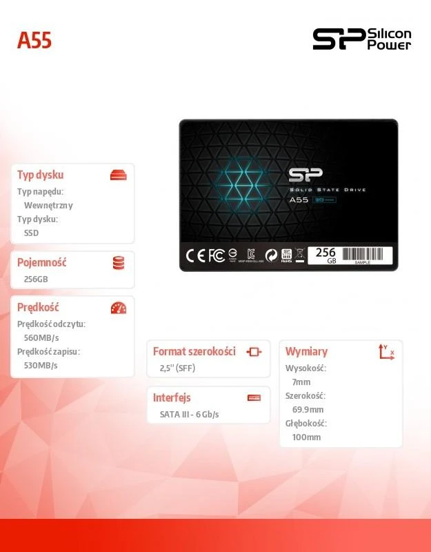 SSD Silicon Power A55 256GB 2,5" SATA3 3D NAND 7mm