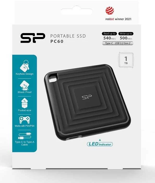 SILICON POWER COMPUTER &amp; COMMUNICAT SILICON POWER Išorinis kietasis diskas SSD PC60 1TB USB-C 540/500 MB/s Juodas