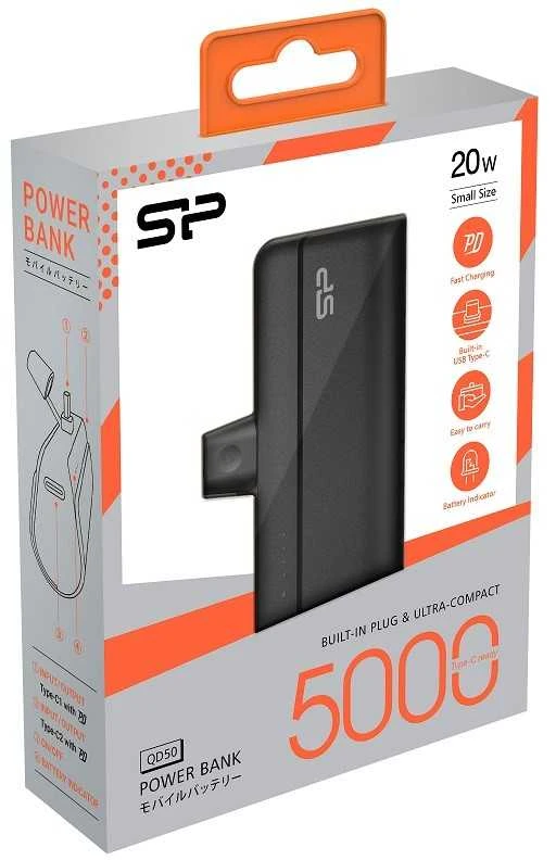 Silicon Power Bank | QD50 | 5000 mAh | USB-C | Juodas