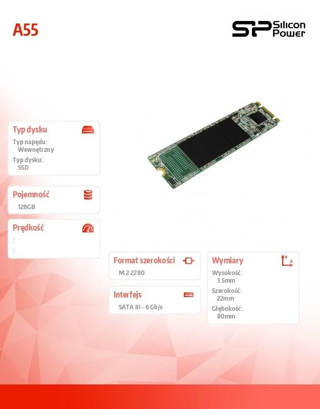 Silicon Power | A55 | 128 GB | Solid-state drive sąsaja M.2 SATA | Skaitymo greitis 550 MB/s | Rašymo greitis 420 MB/s