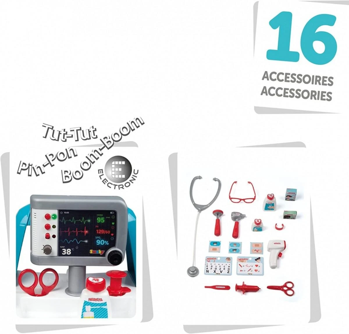 SMOBY Medinis Vežimėlis Medyczny 16 priedų su elektroniniu EKG