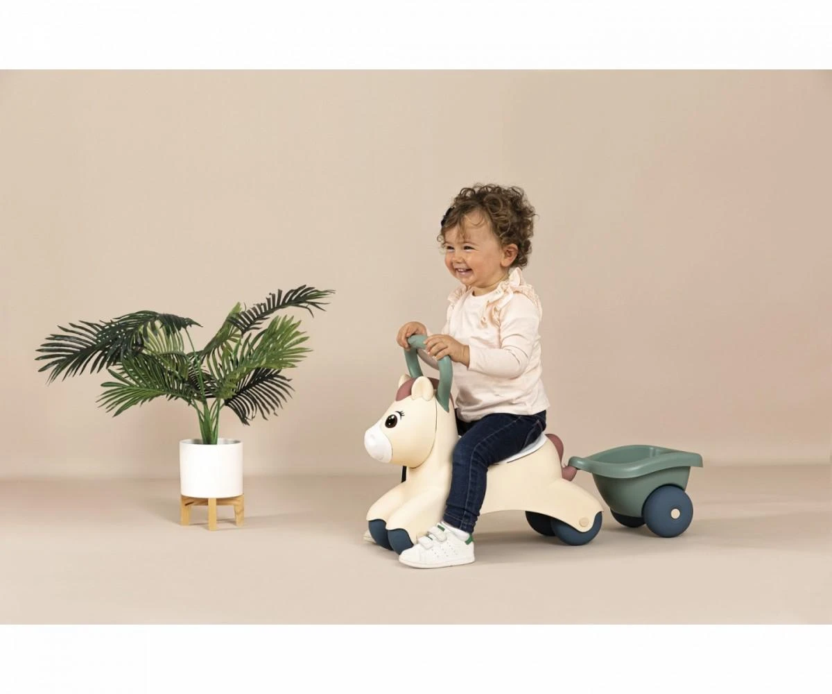 Paspiriama mašinėlė Smoby Cute Baby Pony su priekaba
