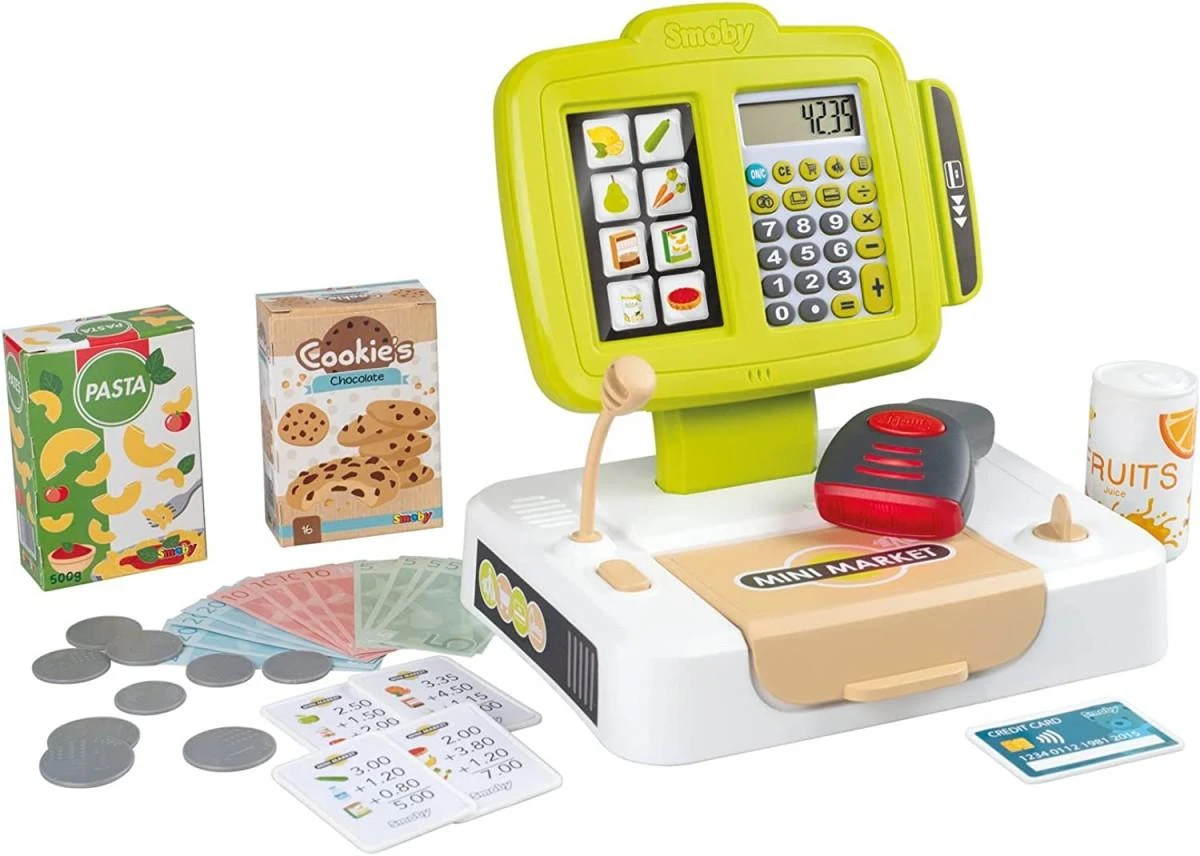 Smoby Žaislinis elektroninis kasos aparatas su priedais, 30 vnt