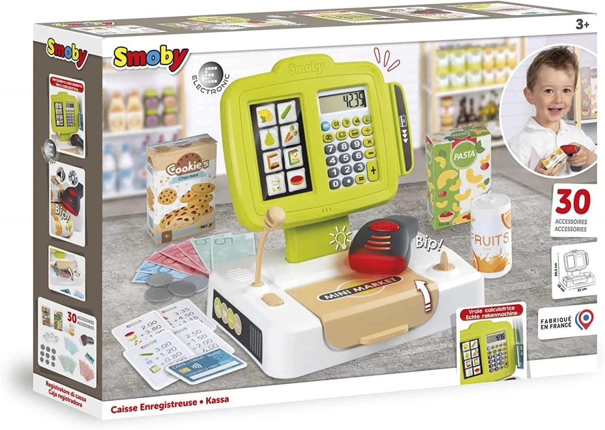 Smoby Žaislinis elektroninis kasos aparatas su priedais, 30 vnt
