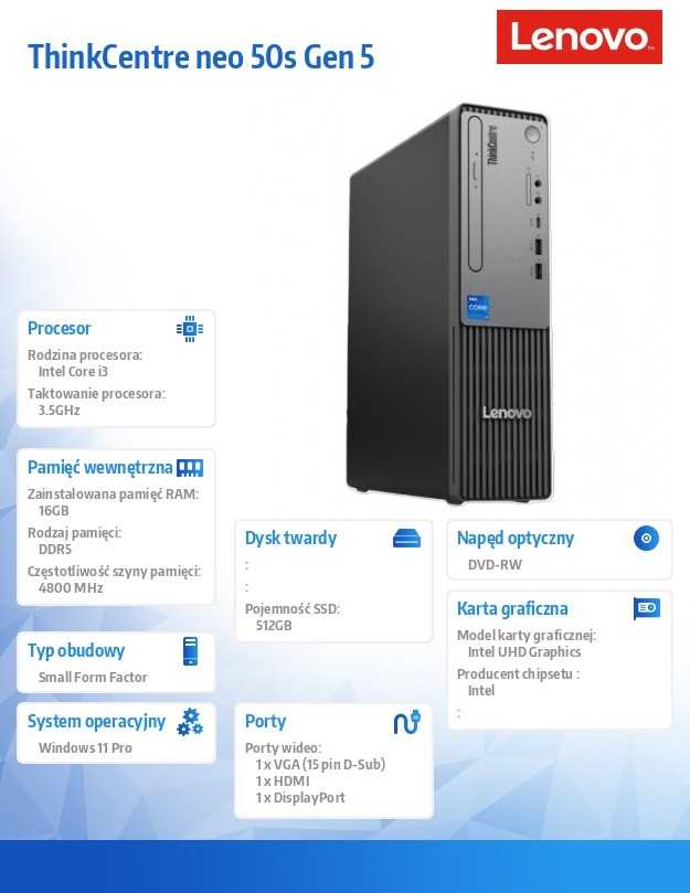 Stacionarus kompiuteris LENOVO TC neo 50s G5 i3-14100 16GB 512GB