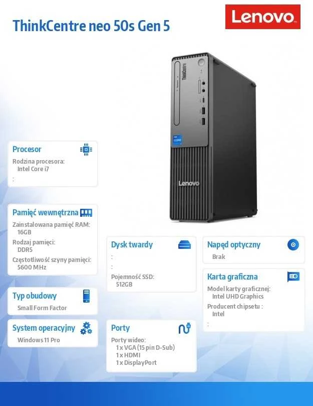 Stacionarus kompiuteris ThinkCentre neo 50s Gen 5 (12XD001KPB)