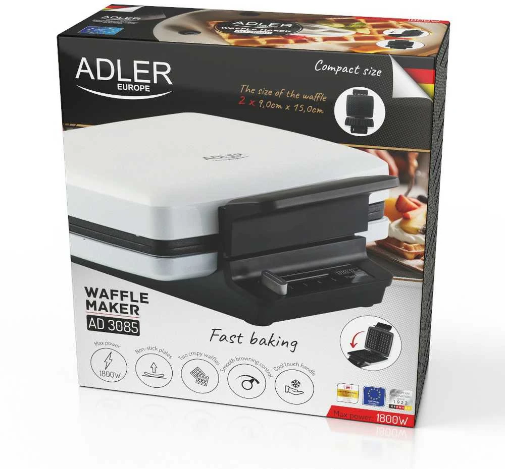 Adler Vaflinė | AD 3085 | 1200 W | Kepinių skaičius 2 | Vaflis | Baltas