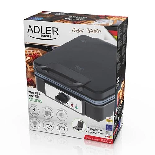 Adler | Vaflinė | AD 3049 | 1200 W | Number of pastry 4 | Belgium | Juodas