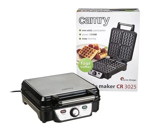 Camry | Vaflinė | CR 3025 | 1150 W | Number of pastry 4 | Belgium | Juodas/Nerūdijantis plienas
