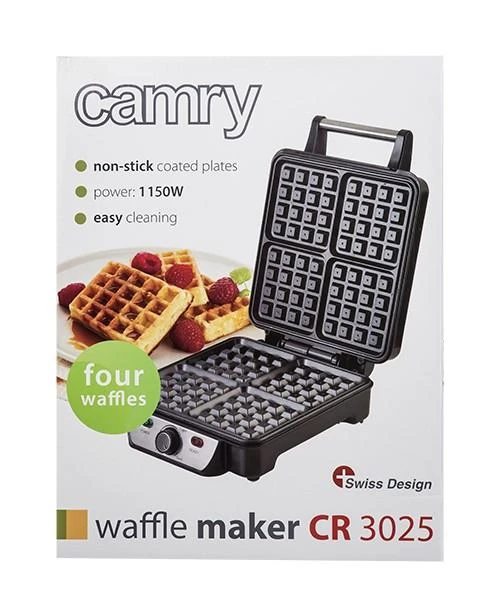 Camry | Vaflinė | CR 3025 | 1150 W | Number of pastry 4 | Belgium | Juodas/Nerūdijantis plienas