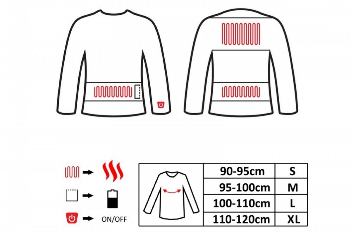 Šildomi marškinėliai T-Shirt Glovii GJ1 su baterija (iki 6val.) - Juodas XL