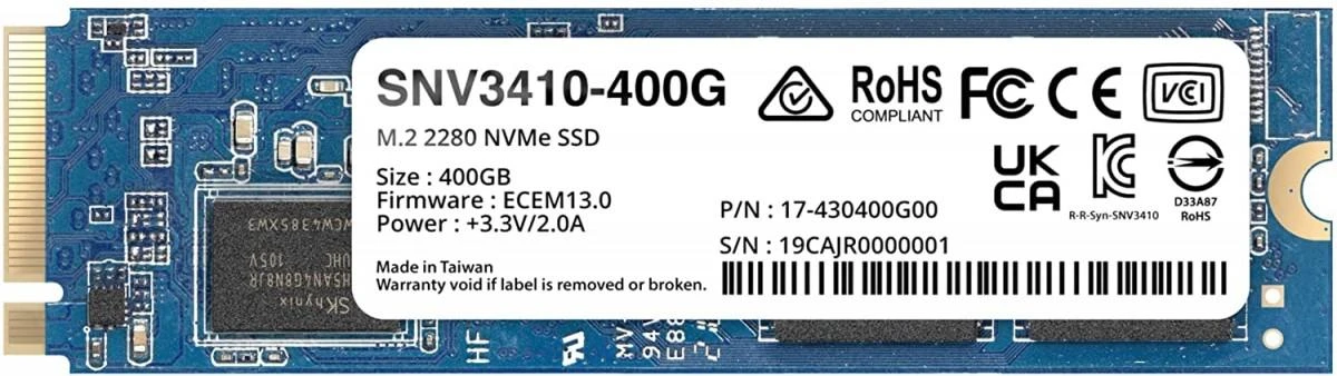 SYNOLOGY SNV3410 400GB M.2 NVMe SSD PCIe 3.0 x4 3000MB/s skaitymas 750MB/s rašymas
