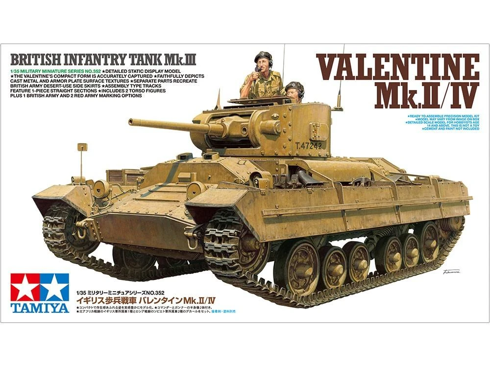 Tamiya – britų pėstininkų tankas Valentine Mk.II/IV, 1/35, 35352
