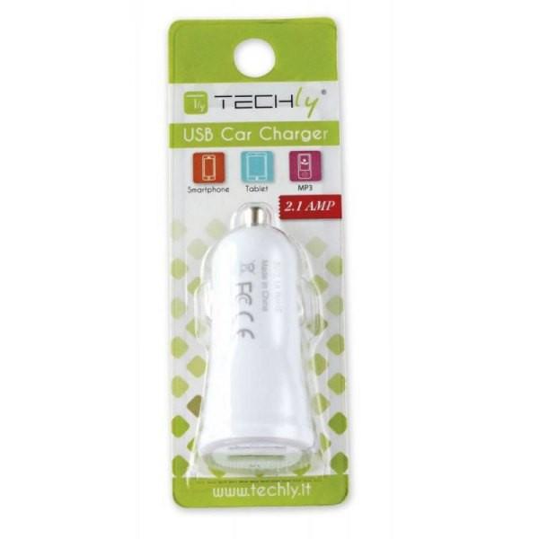TECHLY 305281 Techly Automobilinis USB pakrovėjas 5V 1A/2.1A, 12/24V, du USB jungtys, baltas