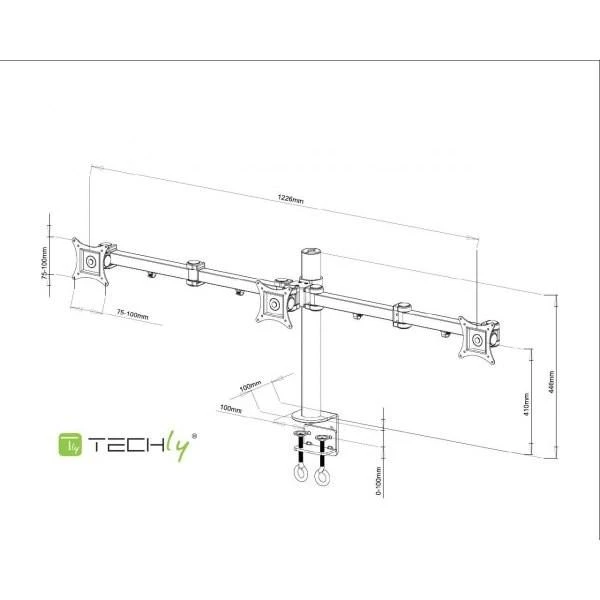 Laikiklis TECHLY 301757 Techly Trivietis stalinis LED/LCD monitoriaus rankena 13-24 VESA 3x10 kg reguliuojama
