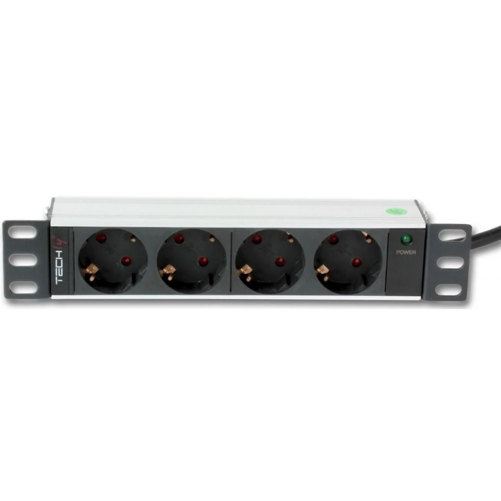 Techly I-CASE M10-4D maitinimo paskirstymo įrenginys 1U Aliuminis, Juoda 4 AC išvestis(ys / čių)