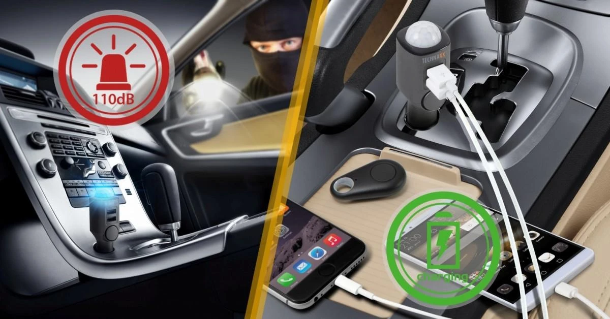 Universali signalizacija, automobilinis USB įkroviklis Technaxx Universal Mobile & Auto Alarm TX-100