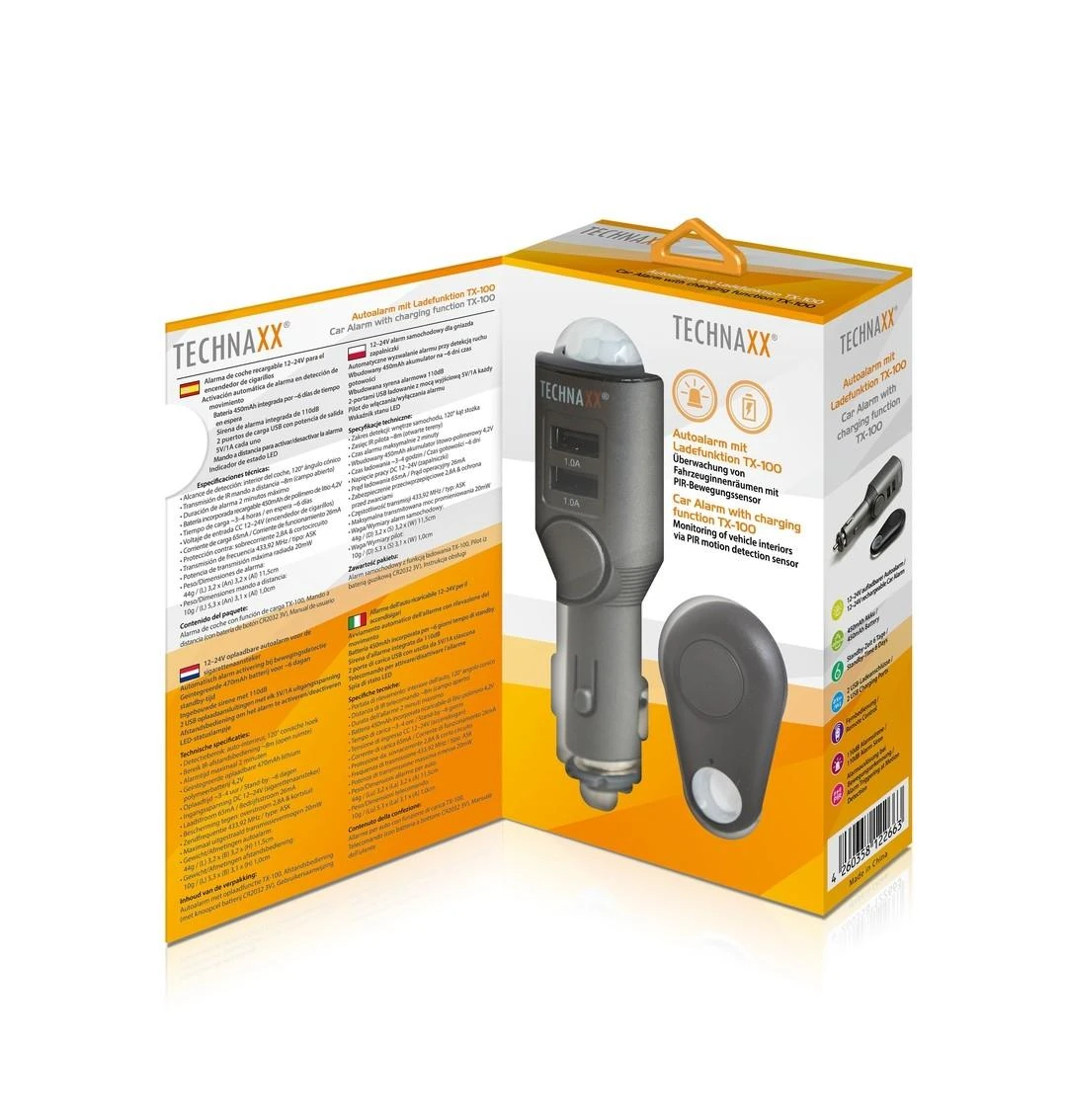 Universali signalizacija, automobilinis USB įkroviklis Technaxx Universal Mobile & Auto Alarm TX-100