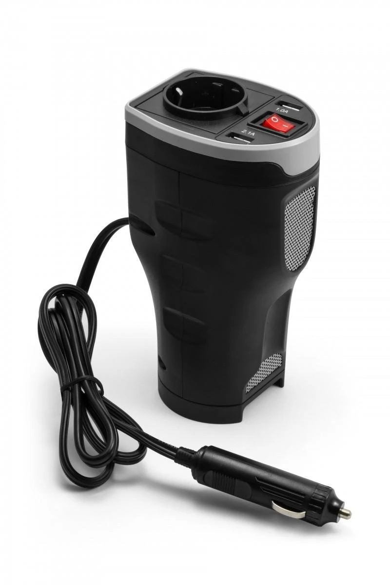 Technaxx TE13 automobilio maitinimo keitiklis, 2 USB prievadai ir 1 CEE 7/4 išvestis, DC 12V, AC 230V 50hz, Juodas / TE13