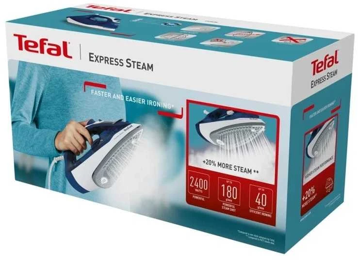TEFAL | FV2838E0 | Garų lygintuvas | 2400 W | Vanduo tank capacity 270 ml | Continuous steam 40 g/min | Mėlyna/Baltas