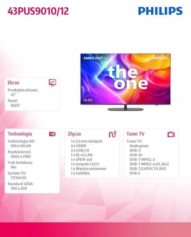 Philips „The One 4K Ambilight“ televizorius 43PUS9010/12