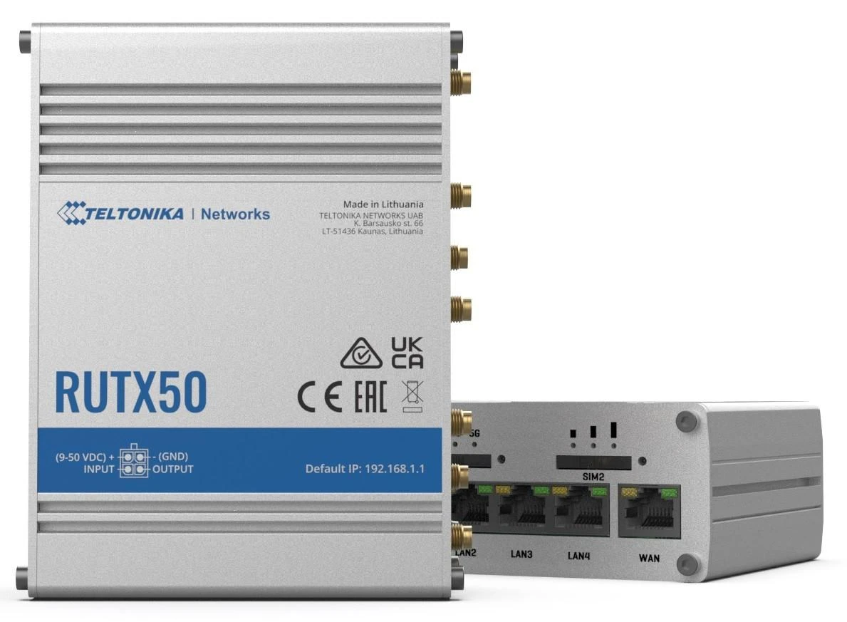Teltonika | PRAMONINIS 5G MARŠRUTIZATORIUS | RUTX50 | 802.11ac | 867 Mbps | 10/100/1000 Mbps Mbps | Ethernet LAN (RJ-45) jungtys 5 | Tinklo palaikymas: Taip | MU-MiMO: Taip | 5G | Antenos tipas: Vidinė