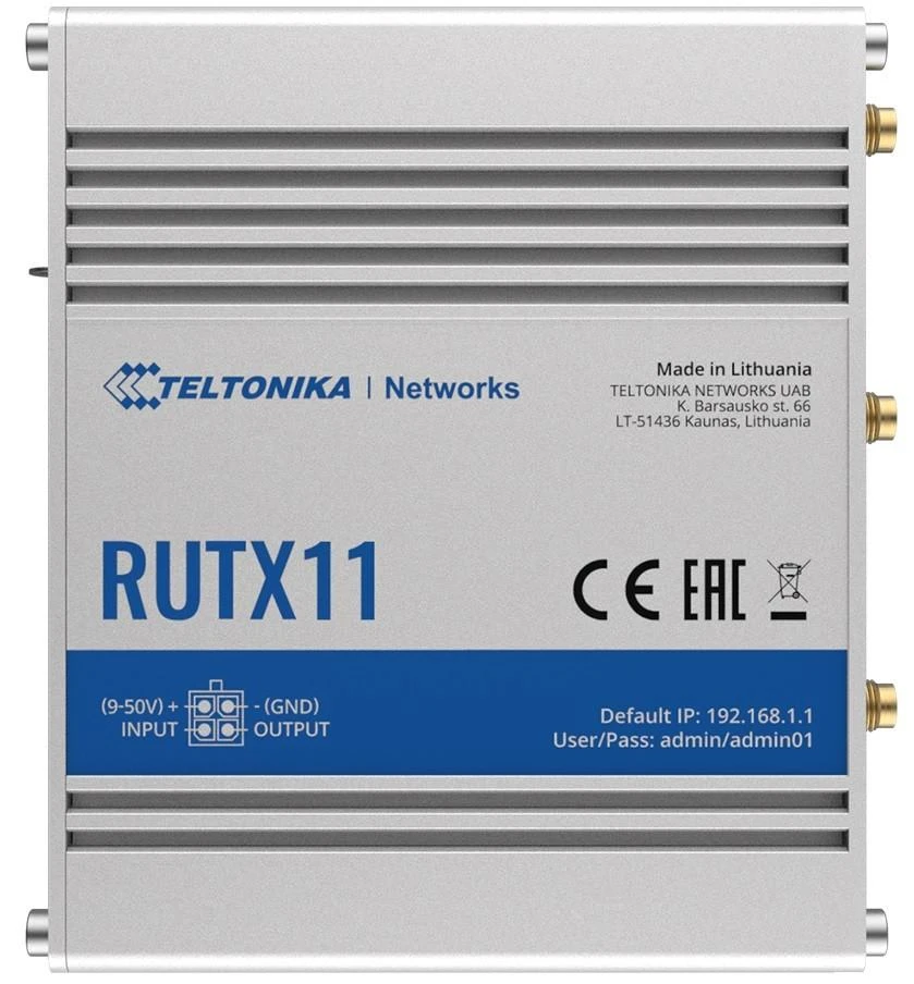 Šakotuvas Maršrutizatorius belaidis Teltonika RUTX11000000 (3G/4G/LTE SIM, 3G/4G/LTE USB, 2,4 GHz, 5 GHz)