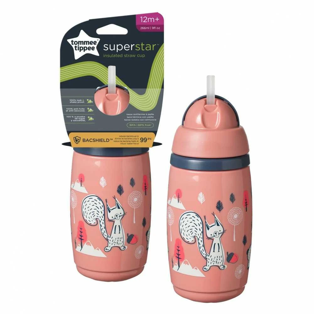 TOMMEE TIPPEE TTP447825 Vandens butelis su šiaudeliu Superstar 266ml rožinis