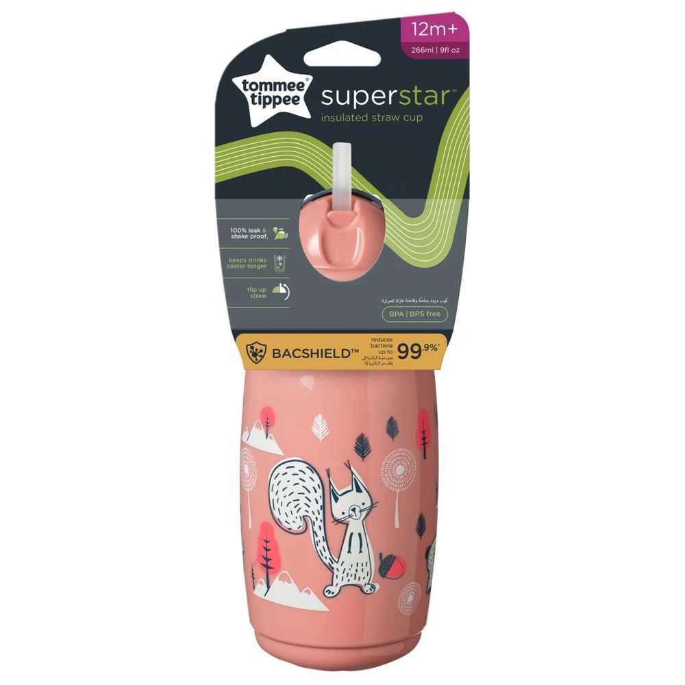TOMMEE TIPPEE TTP447825 Vandens butelis su šiaudeliu Superstar 266ml rožinis