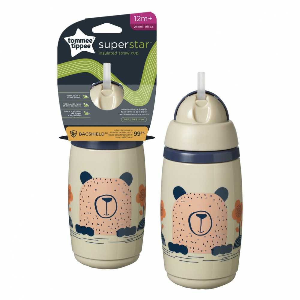 TOMMEE TIPPEE TTP447824 Vandens butelis su šiaudeliu Superstar 266ml pilkas