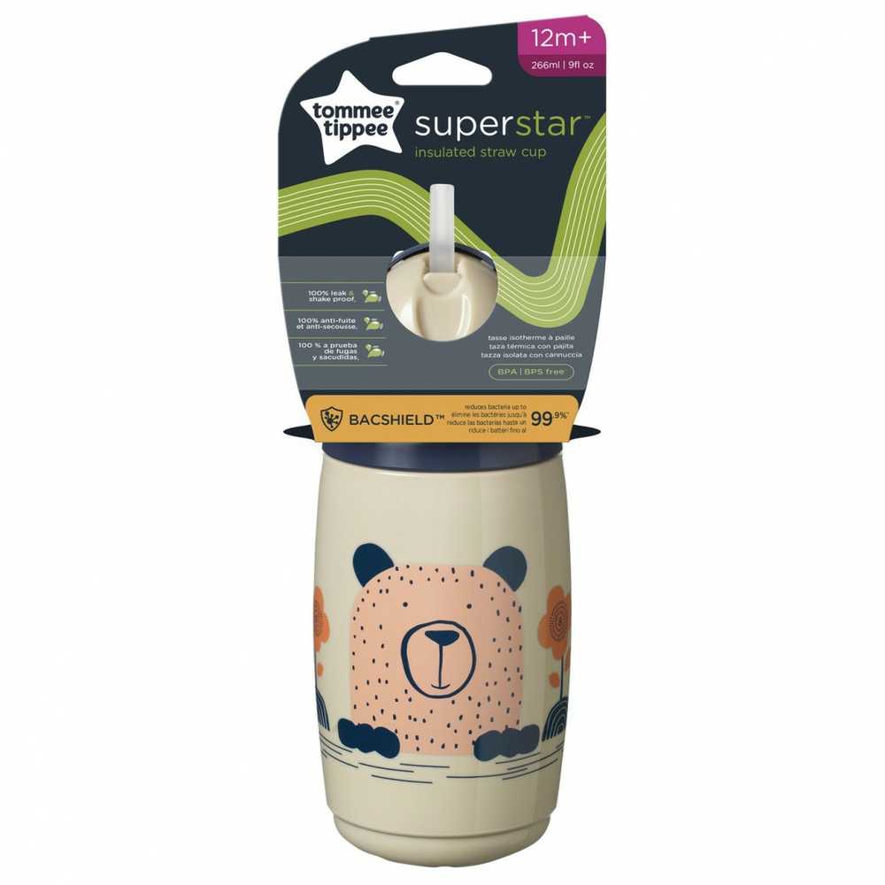 TOMMEE TIPPEE TTP447824 Vandens butelis su šiaudeliu Superstar 266ml pilkas