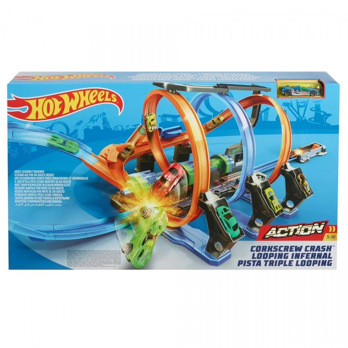 Hot Wheels Action Corkscrew Crash FTB65 lenktynių trasa su avarijų efektu