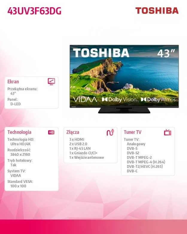 Toshiba 43 colių LED televizorius 43UV3F63DG