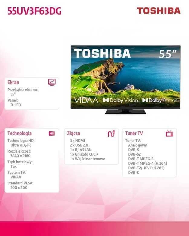 Toshiba 55 colių LED televizorius 55UV3F63DG
