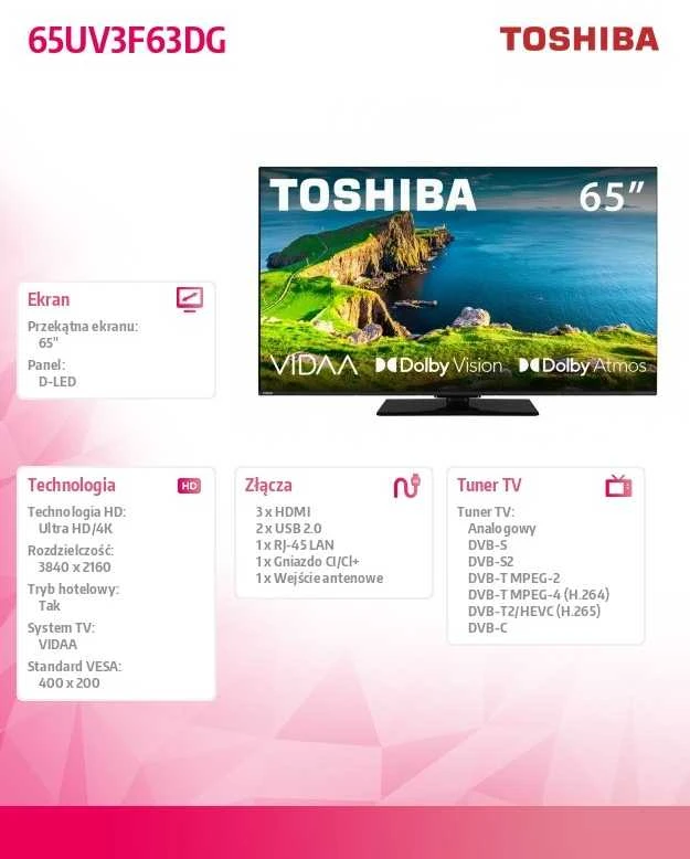 Toshiba 65 colių LED televizorius 65UV3F63DG