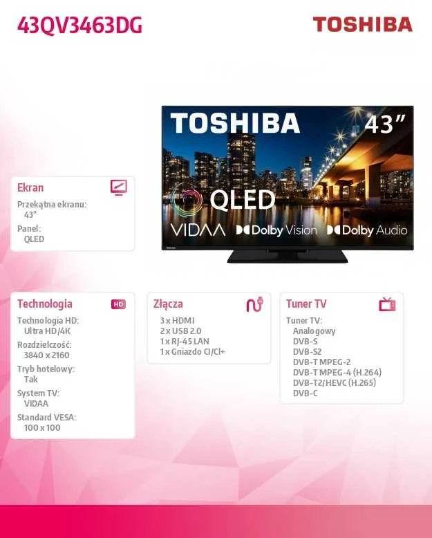 TOSHIBA 43QV3463DG QLED VIDAA televizorius