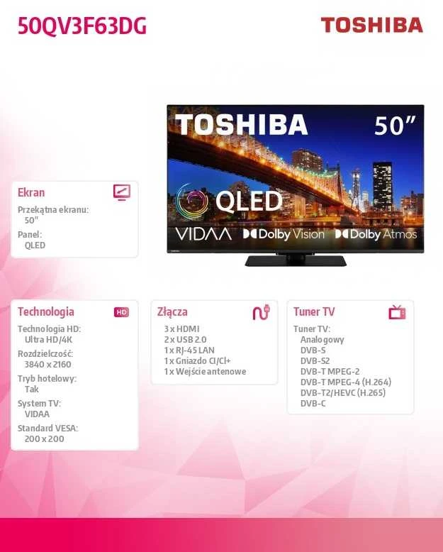 Išmanusis televizorius Toshiba 50QV3F63DG 4K Ultra HD 50" QLED