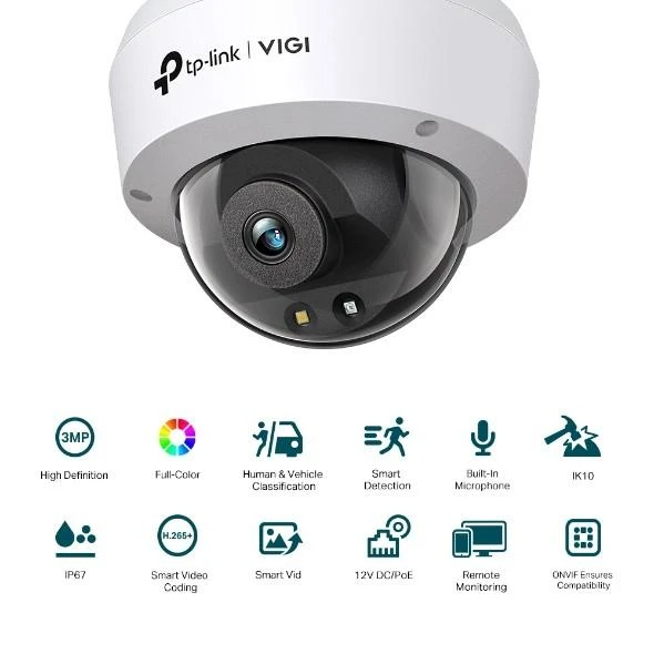 TP-LINK | Spalvota kupolinė tinklo kamera | VIGI C230 | Kupolinė | 3 MP | 2,8 mm | IP67, IK10 | H.265+/H.265/H.264+/H.264 | N/A