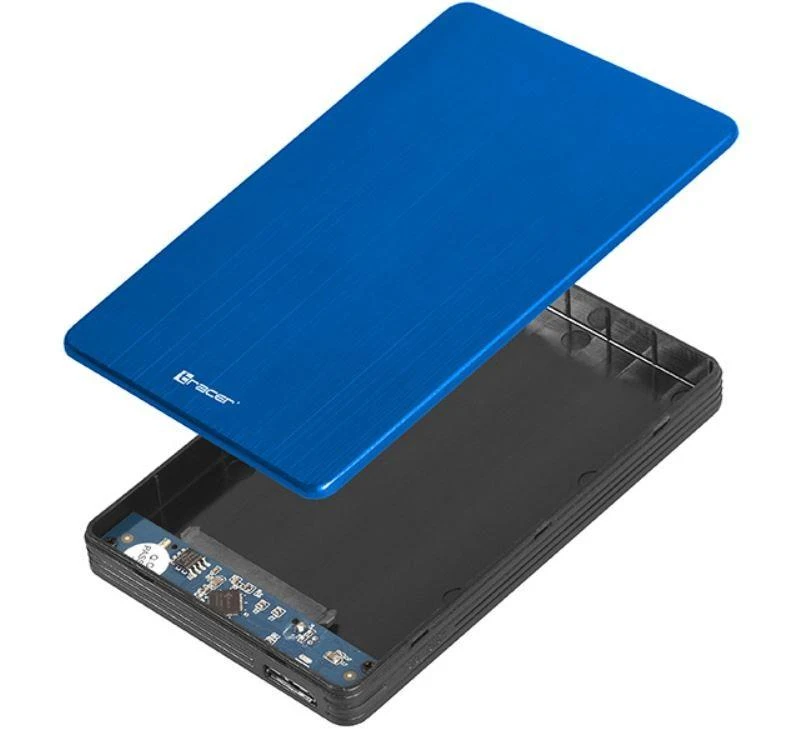 Tracer HDD dėklas atidarytas su mėlynu dangteliu