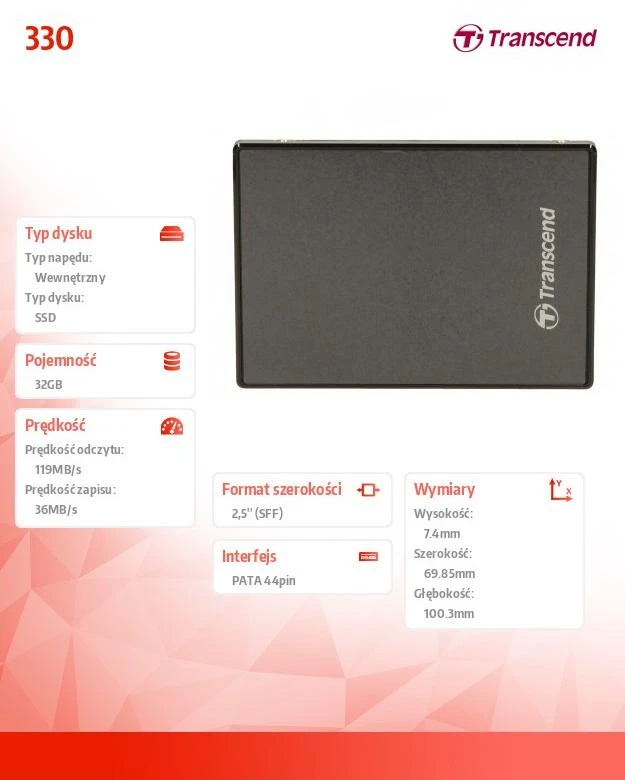 TRANSCEND 32GB SSD 6,35 cm 2,5 colio IDE MLC